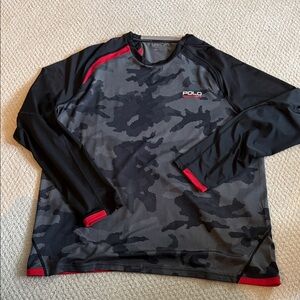 Polo by Ralph Lauren Men’s Black & Gray Camo Long-Sleeve Top with Red Trim